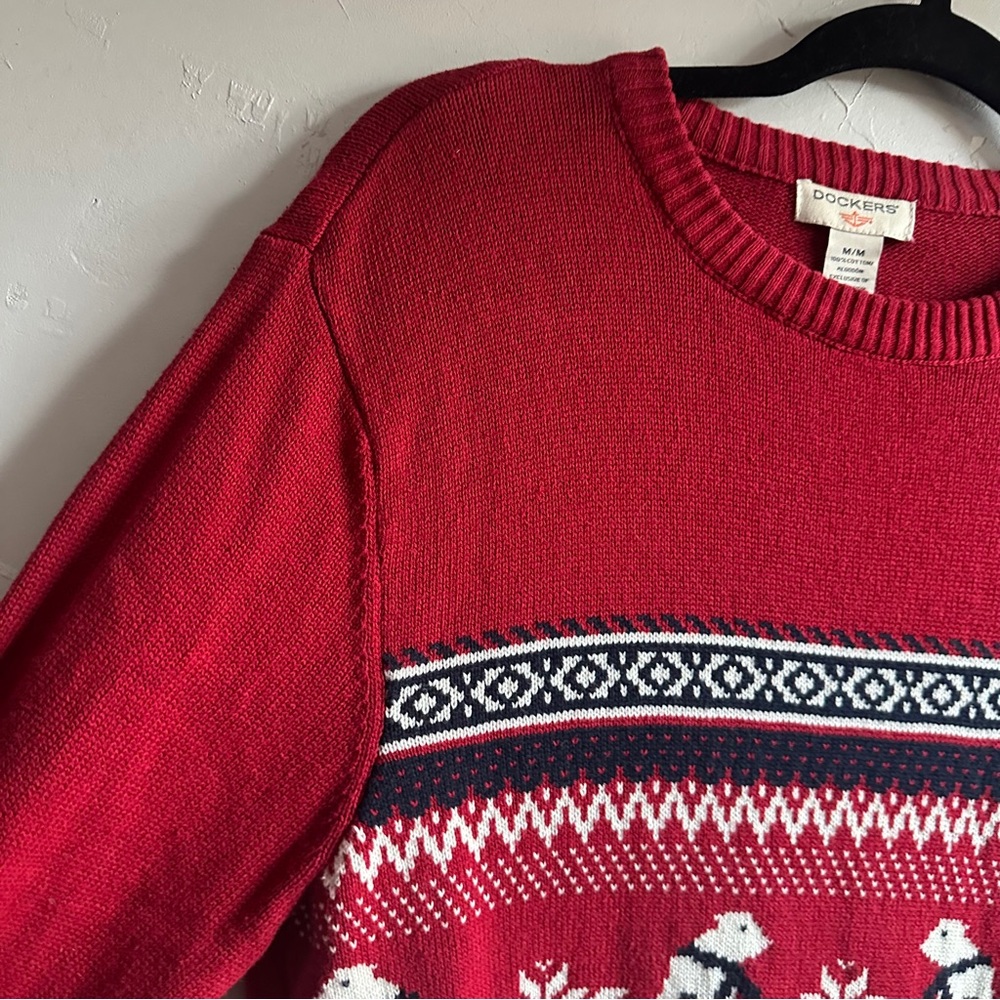 Dockers Polar Bear Fair Isle Sweater Red Ski Nordic Winter Knit Cozy Pullover M - Picture 6 of 11